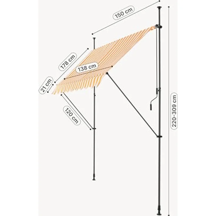 Klemmmarkise Stem 150x120x220-309 cm Gelb / Weiß [pro. tec] – Bild 3