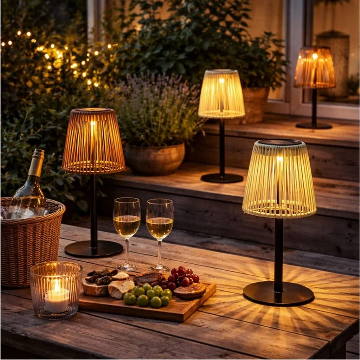formano Außen-Tischleuchte 3er Solar LED Gartenlampe Rattan Optik Solarleuchten Außen Outdoor, LED fest integriert – Bild 3