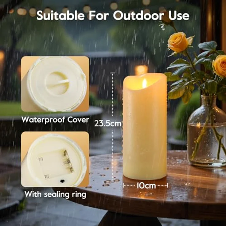 EXTSUD 23.5cm×10cm LED kerzen mit Fernbedienung Spritzwassergeschützt Led Candles mit Timer Flackernde Flamme elektrische Kerzen Batterie Outdoor Stumpenkerzen (Langlebige 500 Stunden, 1 Stück) – Bild 6