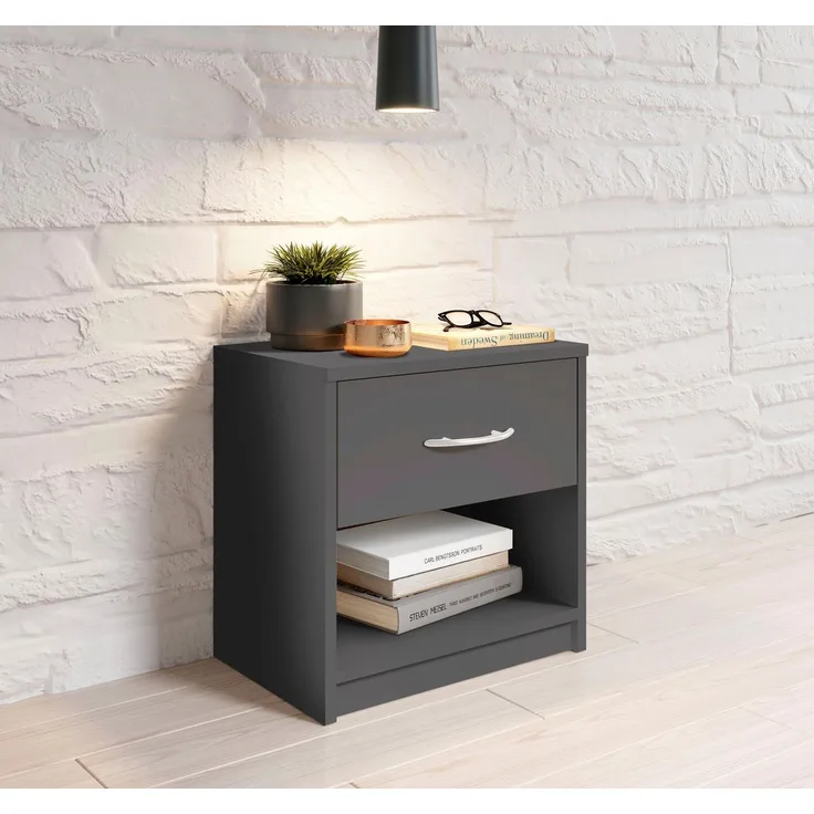 Stella Trading PEPE Nachttisch Graphit - Schlichter Nachtschrank mit einer Schublade passend zu jedem Bett & Schlafzimmer - 39 x 41 x 28 cm (B/H/T)