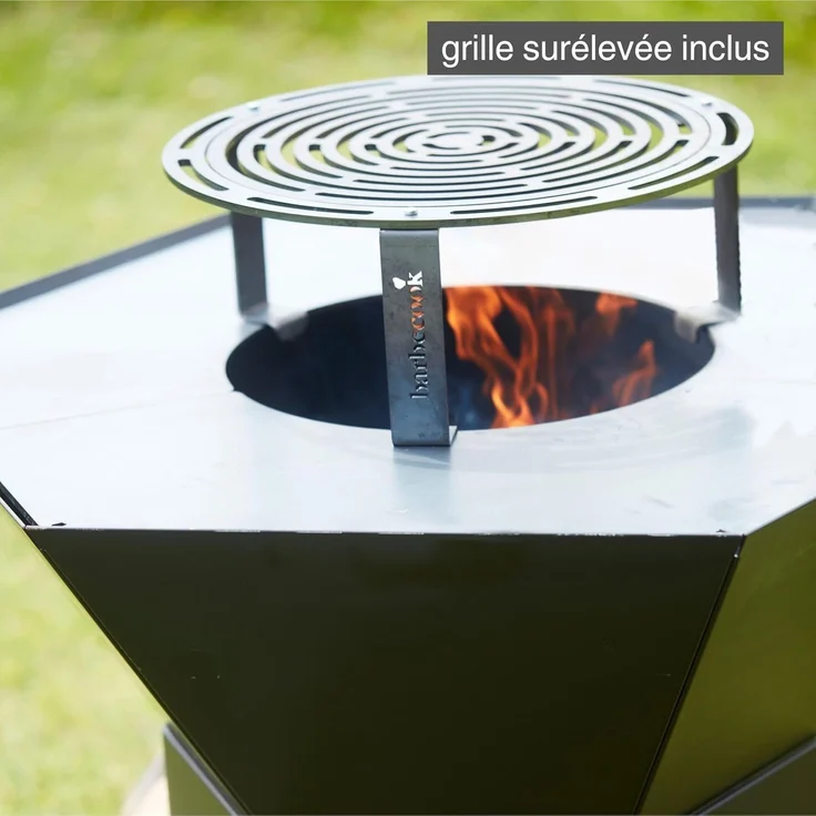 Barbecook BBQ Grill plancha Nestor Original mit erhöhtem Grillrost, Feuerschale mit Feuerplatte aus Cortenstahl, 92 x 92 x 101 cm – Bild 3