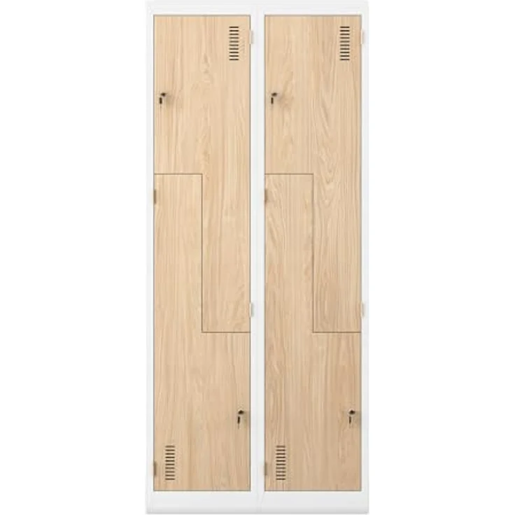 Jan Nowak Umkleideschrank Z02 Spind mit 4 Abteilen Kleiderspind Metallschrank Flügeltür Lüftungsschlitzen Pulverbeschichtung 185 x 80 x 45 cm (Weiß-Holz) – Bild 6
