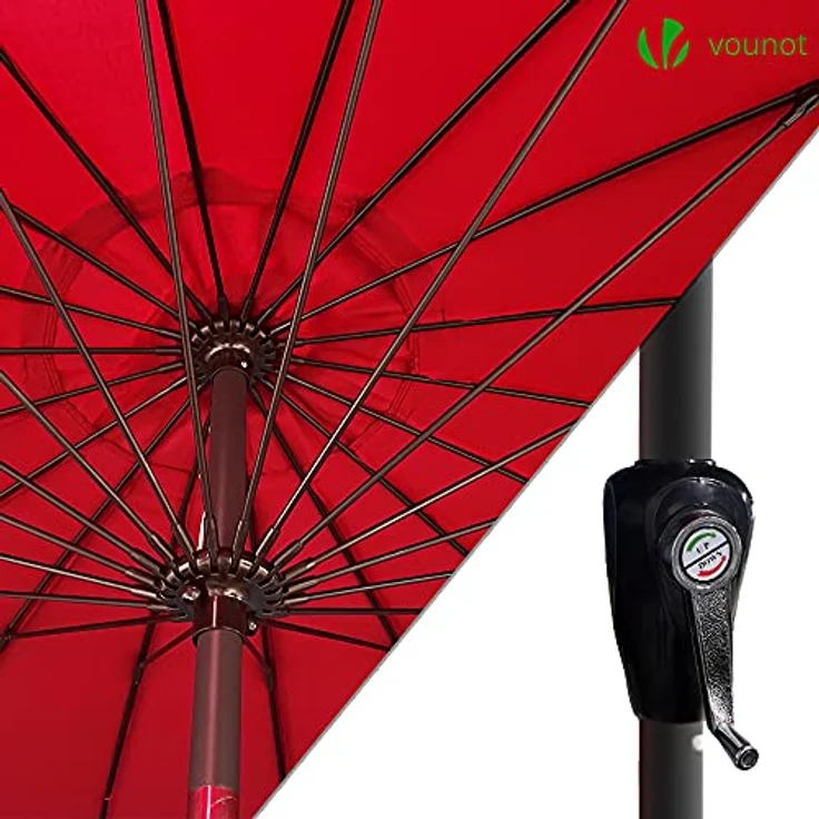 VOUNOT Shanghai Sonnenschirm 270 cm Rund mit Kurbelvorrichtung, Knickbar, Sonnenschutz UV-Schutz, Balkonschirm Gartenschirm Marktschirm mit Schutzhülle, Rot – Bild 4
