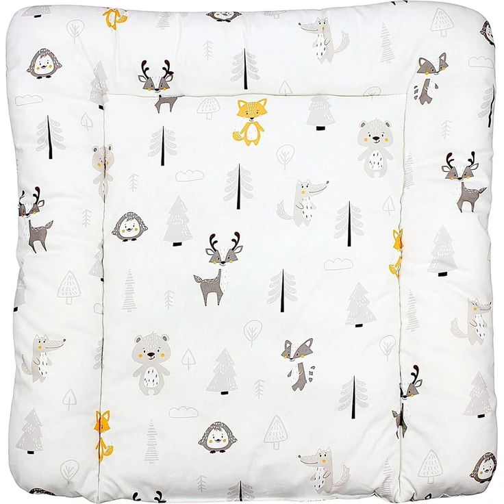 TupTam Baby Wickeltischauflage mit Baumwollbezug Gemustert, Farbe: Wald/Fuchs/Reh/Igel/Bärchen/Beige, Größe: 70x70 cm – Bild 1