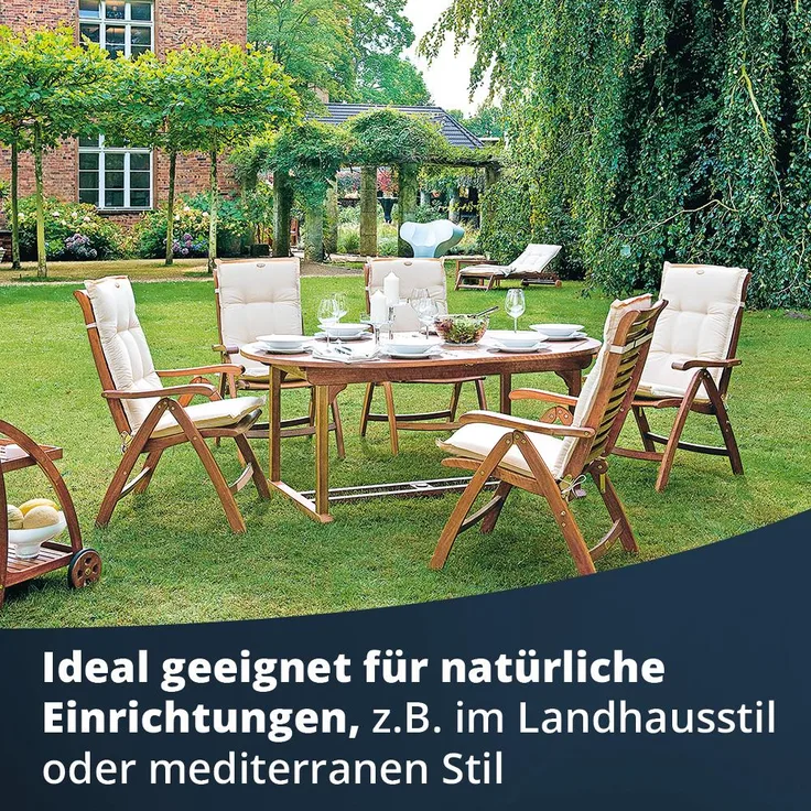 KHG Klappstuhl mit Armlehnen und verstellbare Rückenlehne für Garten & Balkon, Hochlehner platzsparend klappbar, Eukalyptusholz geöltes Echtholz wetterfest 110 kg belastbar Outdoor
