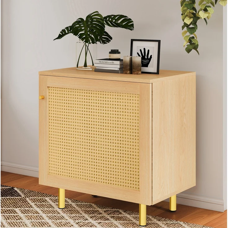 DESVIAE Sideboard mit Rattantür und Einlegeboden 60x63x40 cm MDF Natur – Bild 3