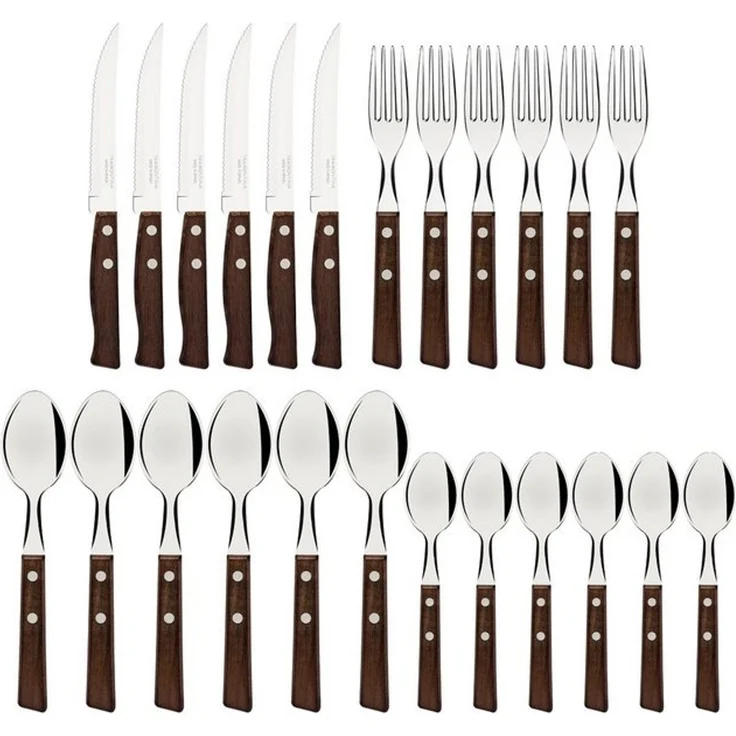 Tramontina Besteck-Set TRADICIONAL Steakbesteck (24-tlg), 6 Personen, Edelstahl, Tafelbesteck, rostfrei, Naturholz-Griffe – Bild 4