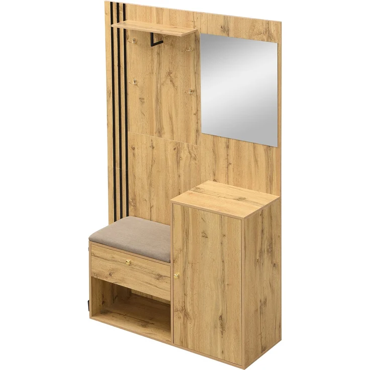 Garderobenset, Kompaktgarderobe, Flurgarderobe mit Spiegel und Kissen, mit schwarzer Zierleiste und Schirmablage, Wohnwand, Regal, Flur- und Dielengarderobe, Schuhschrank, (B x H x T): 115 x 185 x 37 – Bild 10