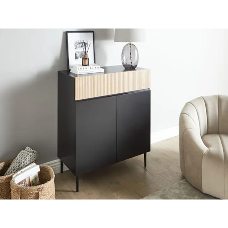Sideboard mit 2 Türen BLYTHE Naturfarbene Esche Schwarz – Bild 2