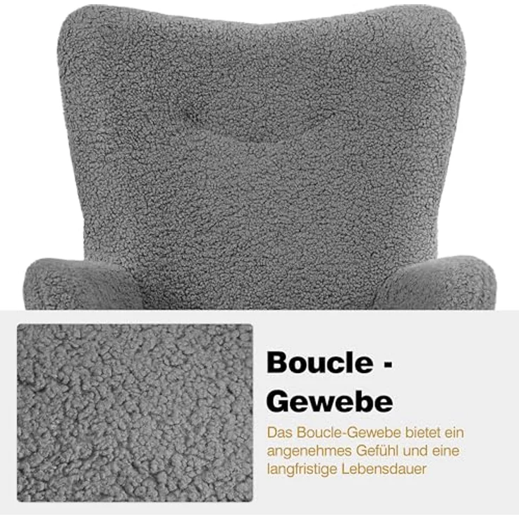 Yaheetech Ohrensessel eleganter Armsessel Polsterstuhl mit klappbare Rückenlehne Lehnsessel bis 136 kg belastbar Sessel fürs Wohnzimmer/Schlafzimmer Grau – Bild 10