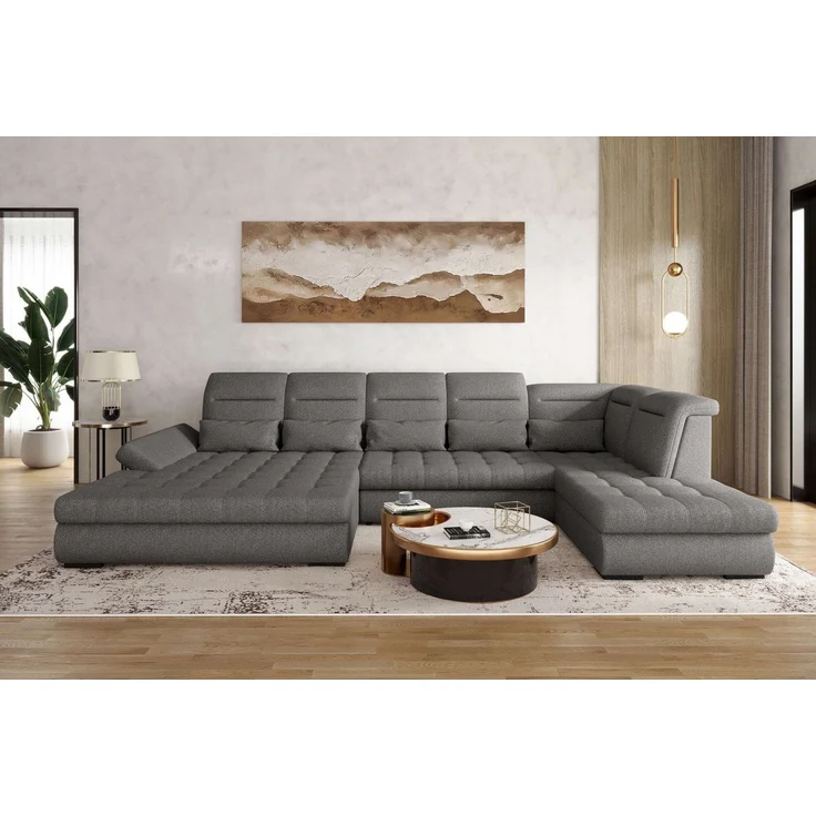 99rooms Toscana Wohnlandschaft Velours VOGUE Grau Links – Bild 1
