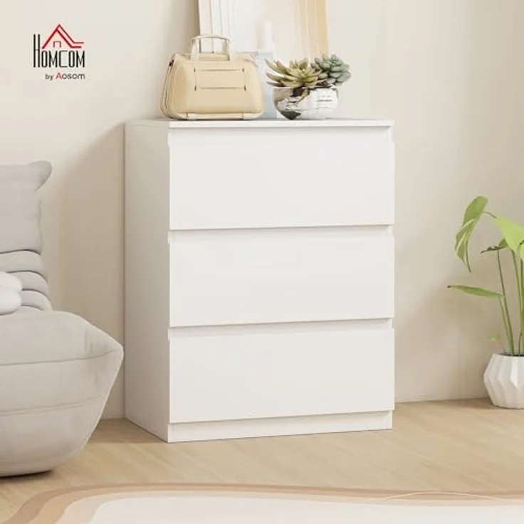 HOMCOM Kommode mit 3 Schubladen (Schubladenschrank, 1 St, Sideboard), für Wohnzimmer, Schlafzimmer, Weiß – Bild 2