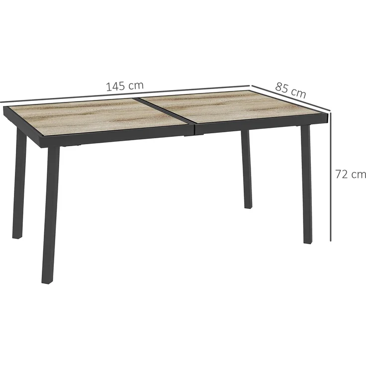 Gartentisch 145x85x72 cm, rechteckiger Esstisch in Holzoptik mit Stahlgestell, grau, für bis zu 6 Personen – Bild 5