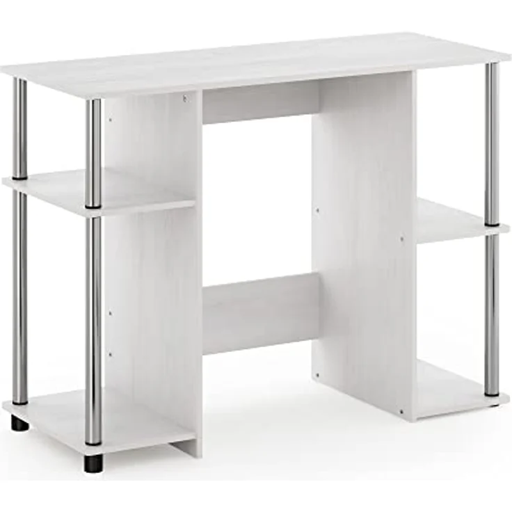 Furinno JAYA Kompakter Computer-Studientisch, Weiße Eiche, Edelstahlrohre – Bild 6