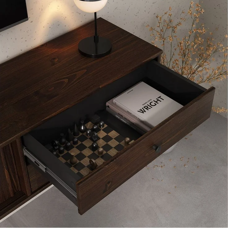 IDIMEX Lowboard SIMONA, TV Lowboard 175 cm hängend Massivholz 2 Schiebetüren Nussbaum Finish – Bild 3