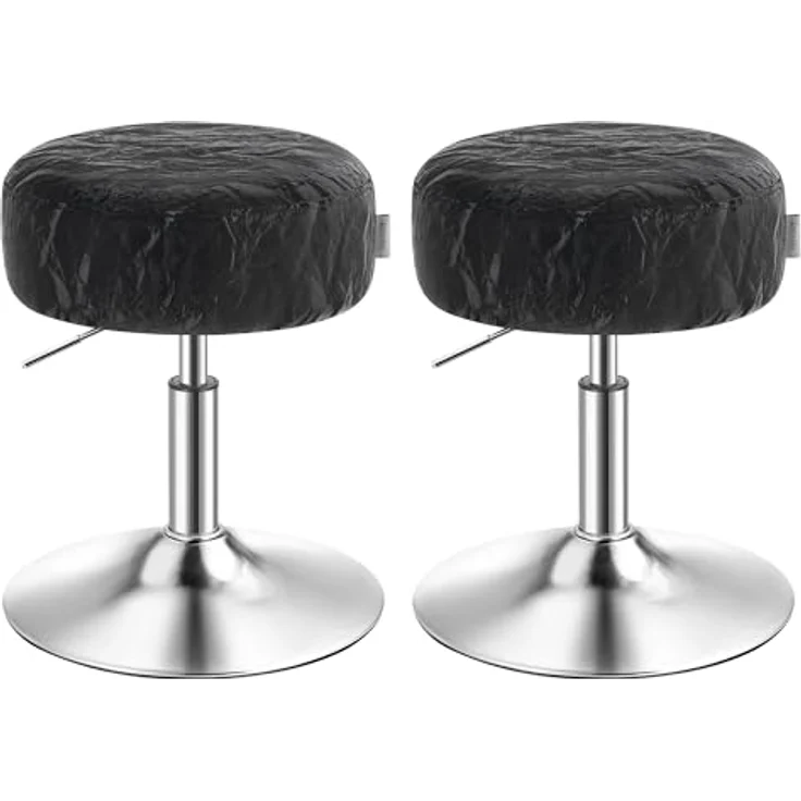 VASAGLE Schminkhocker 2er Set, Schminkstuhl, Sitzhocker, höhenverstellbar, 360° drehbar, PU, Dicke Polsterung, für Schlafzimmer, Küche, Esszimmer, modern, tintenschwarz ZH2504014 – Bild 2