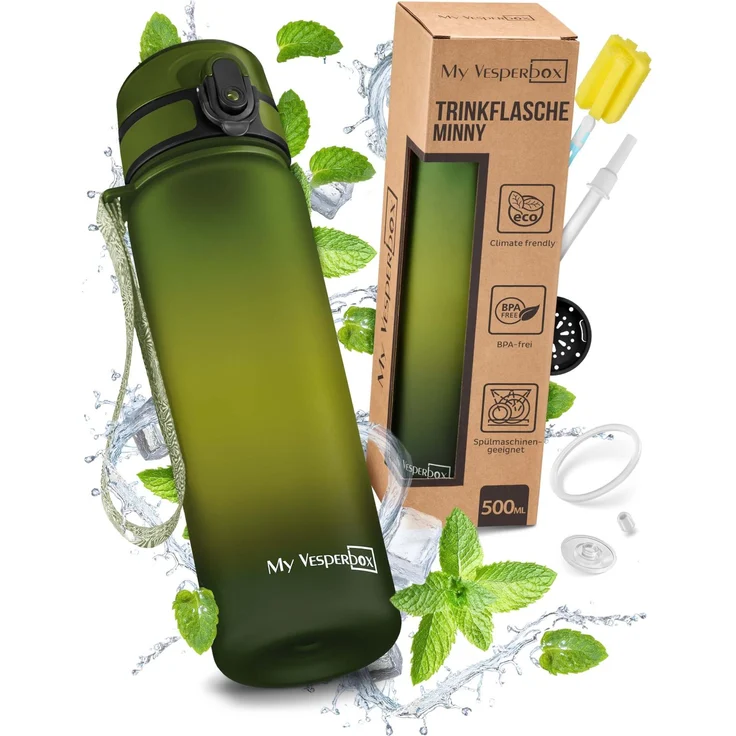 My Vesperbox® Trinkflasche Kinder [500ML] - Wasserflasche Kohlensäure Geeignet & Auslaufsicher - Water Bottle Kids - für Schule & Sport - Kinderflasche für Mädchen & Jungen - inkl. Ersatzdichtung