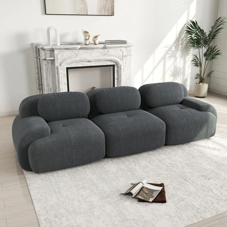 EINHOM 3-Sitzer-Sofa aus Premium-Cordstoff, Rahmenloses Sofa, modular kombinierbar, rutschfest, ohne Montage, ergonomische Armlehnen und hochelastische Polsterung für Wohnzimmer und Schlafzimmer, Grey – Bild 4