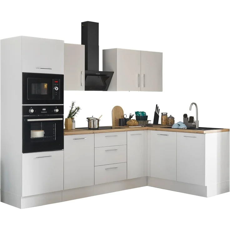 Stella Trading Turin LBM Eckküche 270 x 211 x 60 cm, weiß - Ohne Küchengeräte - Moderne, geräumige Küche in Artisan-Eiche Optik mit viel Stauraum – Bild 1