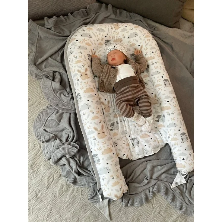 Loolay Bettnestchen BIO BAUMWOLLE BABYNEST Babykokon Neugeborene Babyaustattung SET, (4 Jahreszeiten Kuschelnest Reisebett SOLO/ o. im Premium SETS, 1-tlg, MUSTER: HASE Beige/ GRAU Nestchen 100% Baumwolle), LOOLAY® - 100% Europäische Stoffe und Kleinse... – Bild 2
