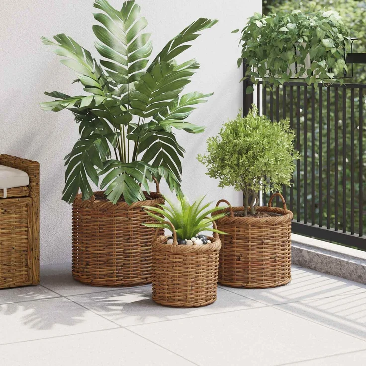vidaXL Blumentopfkorb mit Speicher GENDT 3 stk. Naturbraun Kubu Rattan 42020956 – Bild 3