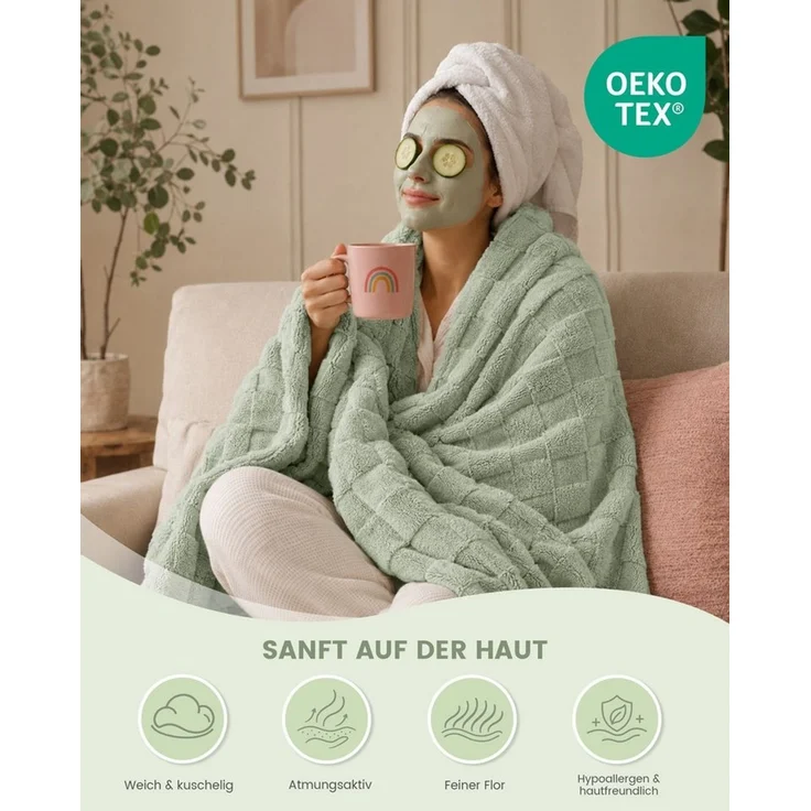 Good Nite Tagesdecke Gemütliche Fleecedecke - flauschig & kariert für alle Jahreszeiten, Flauschig, Weich, Bequem, Leicht – Bild 2