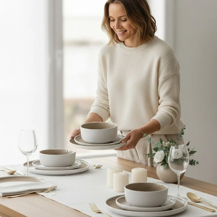 Hausfelder Geschirr-Set Steingut Geschirr 4 Personen, 4er Set Müslischale, ø 16cm (4-tlg), 4 Personen, Steinzeug, spülmaschinen- & mikrowellengeeignet, Reaktivglasur – Bild 3