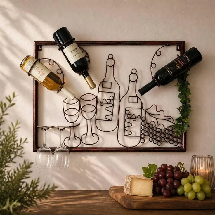 Wandbild Weinregal 091975 Flaschenständer Metall 64 cm Flaschenhalter Wandregal