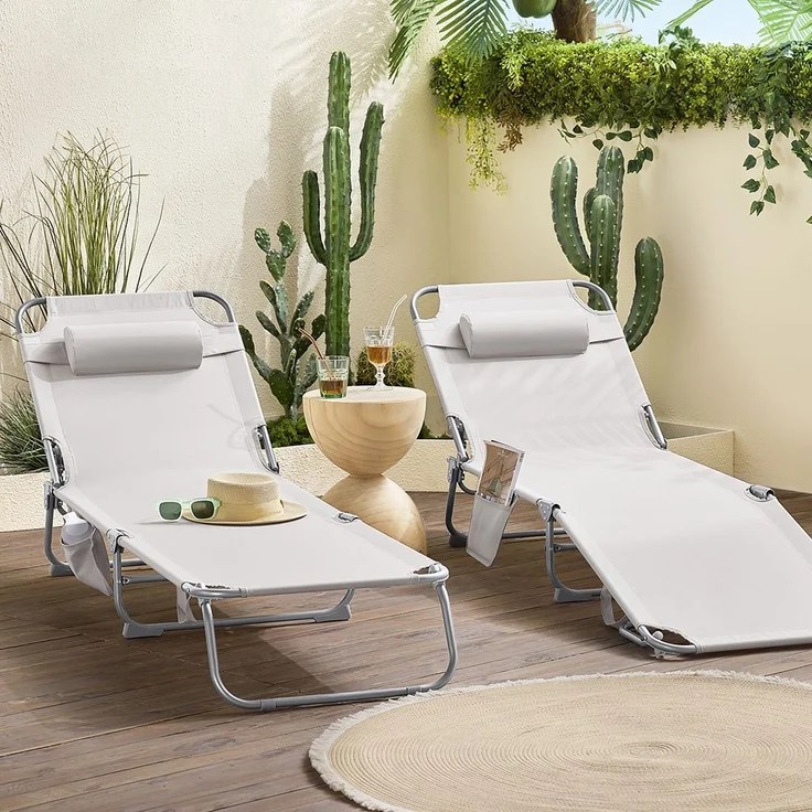 SoBuy OGS35-MI Sonnenliege, Textilgewebe, Lackiert, Beige, 167 x 81 x 56 cm – Bild 4