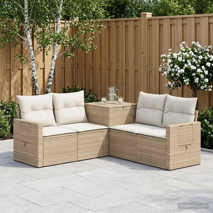 vidaXL Sofa Set 5 stk. Beige und Cremeweiß Polyrattan und Stahl 3447882 – Bild 1