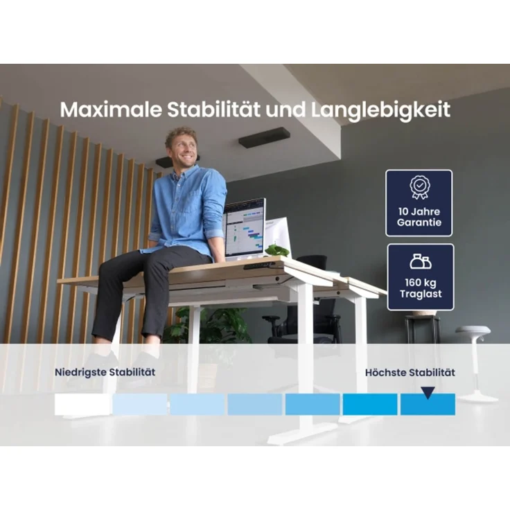 Desktopia Pro X - Elektrisch höhenverstellbarer Schreibtisch / Ergonomischer Tisch mit Memory-Funktion, Grau, Gestell Schwarz, 160x80 cm – Bild 4