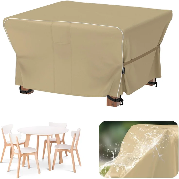 Velway Gartenmöbel Abdeckung Wasserdicht 125 x 125 x 74 cm - Winddicht Schutzhülle mit Reflektierender Streifen 600D Oxford Möbelsets Abdeckung Staubfest Abdeckhauben für Gartentisch Sitzgruppe Khaki – Bild 1