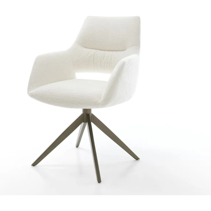 Drehstuhl Yago-Flex mit Armlehnen Bouclé Soft Beige Kreuzgestell breit Effektfinish Titan 360° drehbar Wippfunktion Taschenfederkern – Bild 1