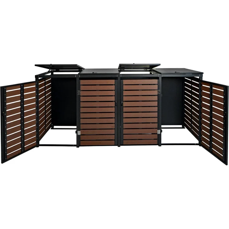 4er Mülltonnenverkleidung HWC-K14, Mülltonnenbox Mülltonnenabdeckung, 119x264x84cm WPC Metall 130kg ~ Walnuss-Holzoptik – Bild 8