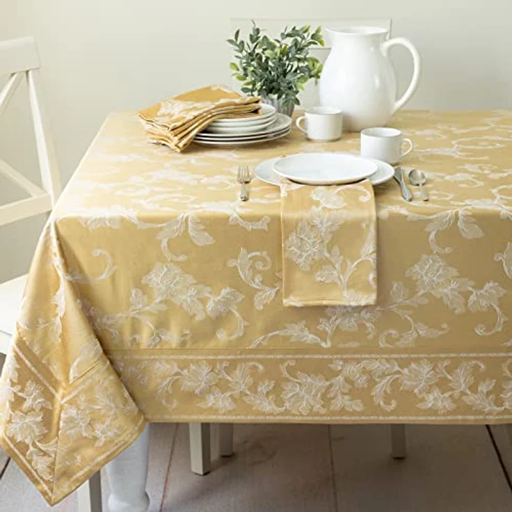 Benson Mills Harmony Scroll-Tischdecke aus gewebtem Damast-Stoff, für Alltag, Partys, besondere Anlässe, Hochzeiten und Urlaubstischdecke (152,4x304,8 cm, rechteckig, goldfarben) – Bild 3