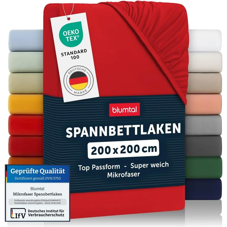 Blumtal® Spannbettlaken 200x200 cm aus Microfaser - Oekotex zertifiziertes Bettlaken 200x200 cm - Spannbetttuch 200x200 cm/Leintuch 200x200 cm - Bettbezug 200x200 cm - Bettbezug - Bettlaken - Rot – Bild 1