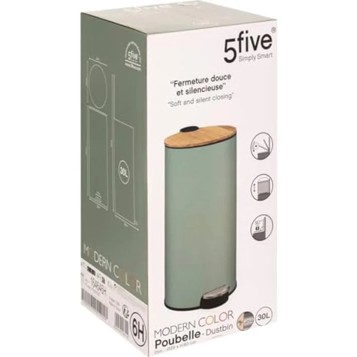 5five Moderner Farb-Treteimer 30 l, grüner Kosmetikeimer mit Bambusdeckel, herausnehmbarem Eimer und Soft-Close-Funktion – Bild 2