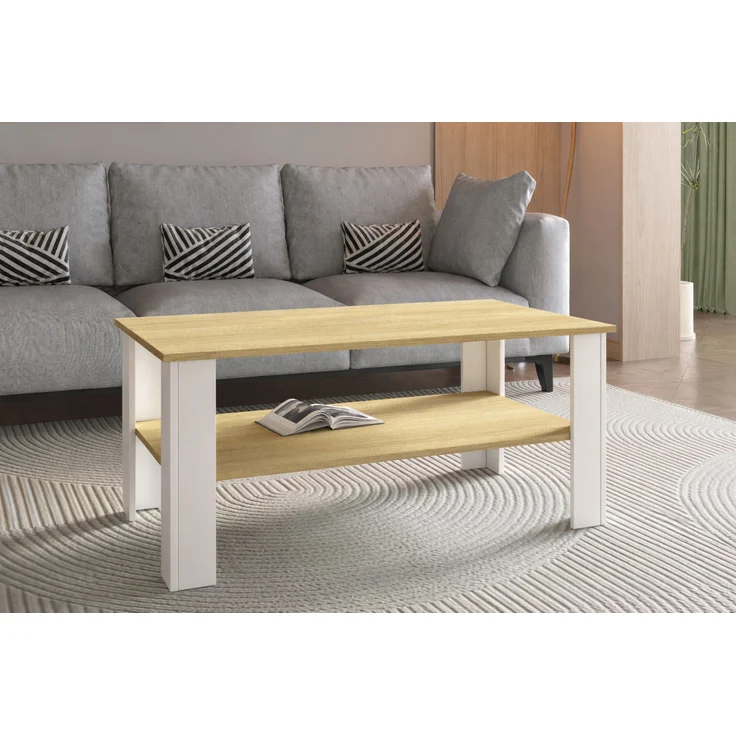 VCM Beistelltisch & Couchtisch Rolas 921268 Weiß / Honig-Eiche H. 44 x B. 100 x T. 55 cm – Bild 3