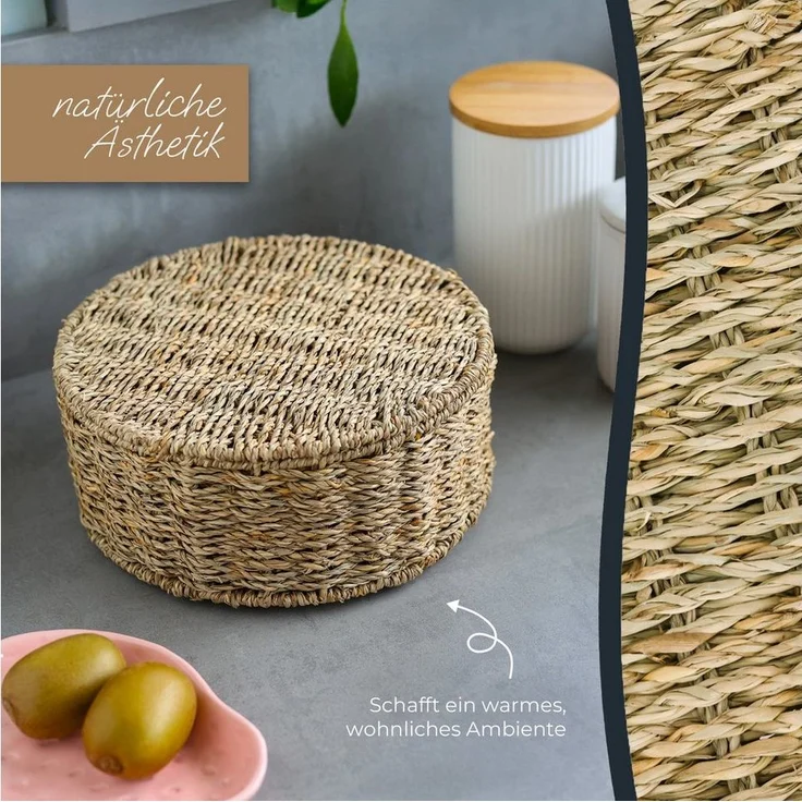 HMF Teebox Teebox für Teebeutel geflochten aus Seegras, Seegras, Tee Aufbewahrungsbox mit 7 großen Fächern, 27 x 27 x 11 cm – Bild 3
