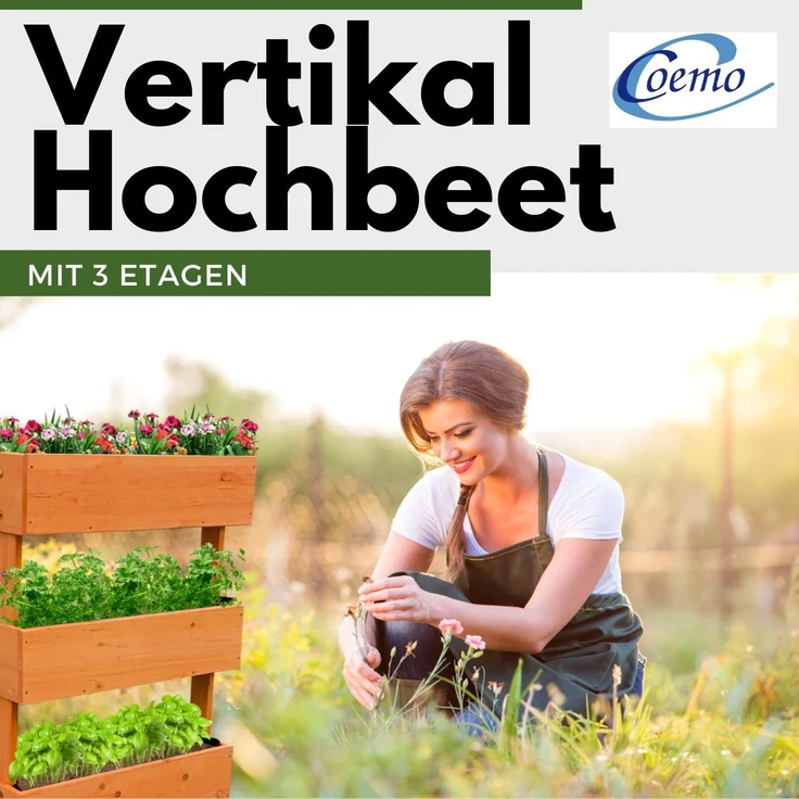 Coemo Mittleres Vertikalbeet Braun Hochbeet 3 Etagen inkl. Pflanzfolie 50x30x75 – Bild 7