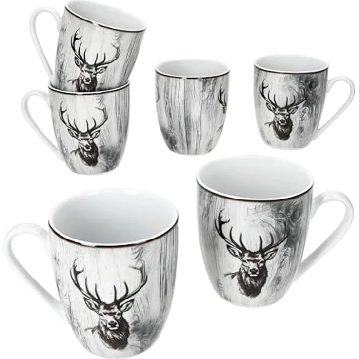 MamboCat Becher 6er Set Alois Kaffeebecher 350ml Porzellan-Tassen 6 Personen Hirsch, Porzellan – Bild 2