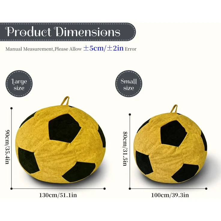 Großer, fußballförmiger Sitzsack, mehrfarbige Ziernähte, bequemes Sofa zum Entspannen im Schlafzimmer, Wohnzimmer, Leseecke, Lounge-Sessel für Erwachsene und Jugendliche – Gelb + Schwarz – 52 x 43,5 x 31,5 cm – YOUDENOVA – Bild 5