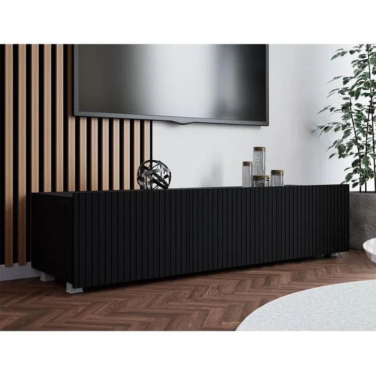 Lomadox Lowboard KEMPTEN-132, in schwarz matt, Rillenfront, 2-türig, 150 cm breit, Softclose – Bild 7