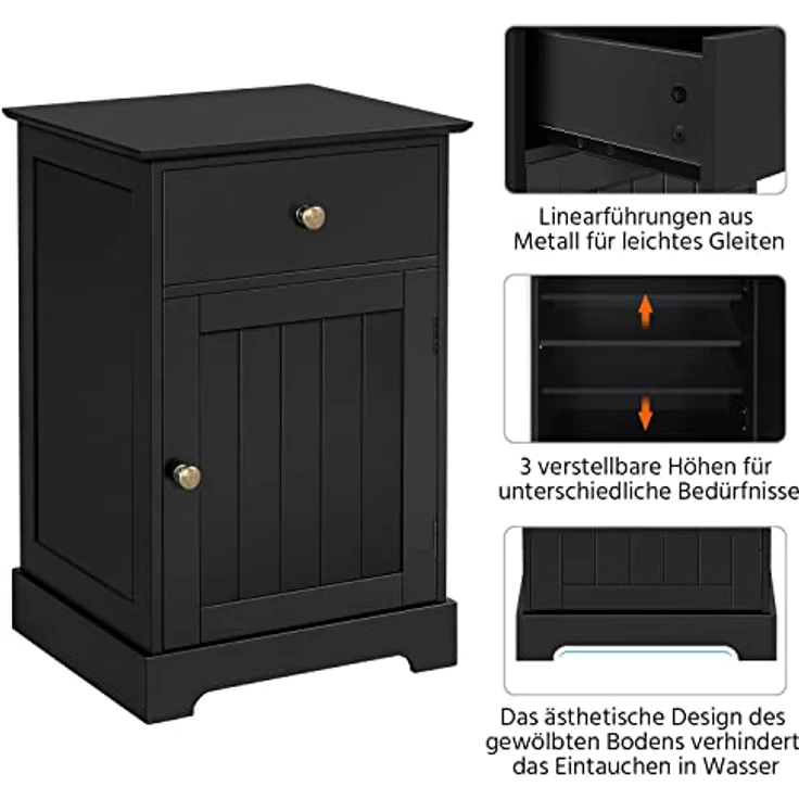 Yaheetech Nachtschrank Nachtkommode Boxspringbett Nachttisch mit 1 Schublade und verstellbarem Einlegeboden Moderner Beistelltisch für Schlafzimmer/Wohnzimmer 40 x 35 x 60 cm, Schwarz – Bild 5
