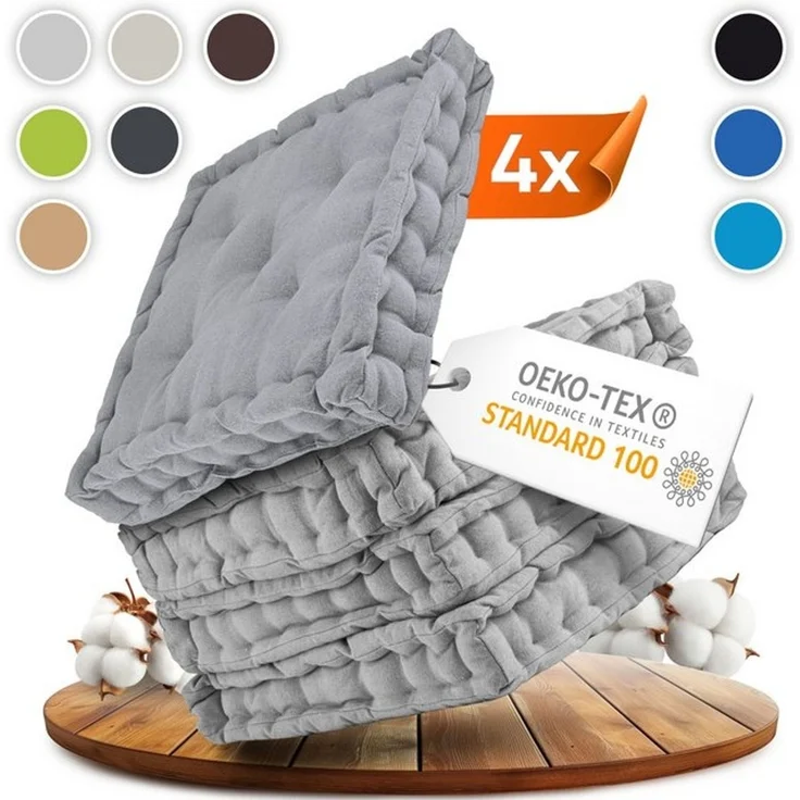 Gräfenstayn Sitzkissen 4er Set 40x40 cm mit 8 cm Polsterung aus 100 % Baumwolle -, robustes Sitzkissen für Indoor & Outdoor, bequemes Bodenkissen – Bild 4