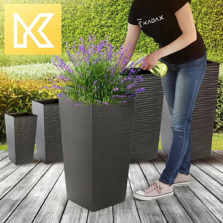 KADAX Blumentopf Blumentopf mit Einsatzabdeckung Blumenständer Hoch Garten Graphit 34x68cm – Bild 2