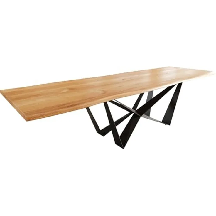 Esstisch Edge 300x100x4 Eiche Natur Spider Flachstahl Schwarz Live-Edge