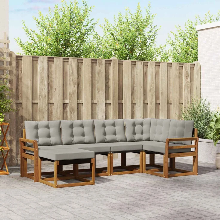 vidaXL Outdoor-Sofagarnitur 6 stk. 6-Sitzer Natur und Hellgrau 3368834 – Bild 1