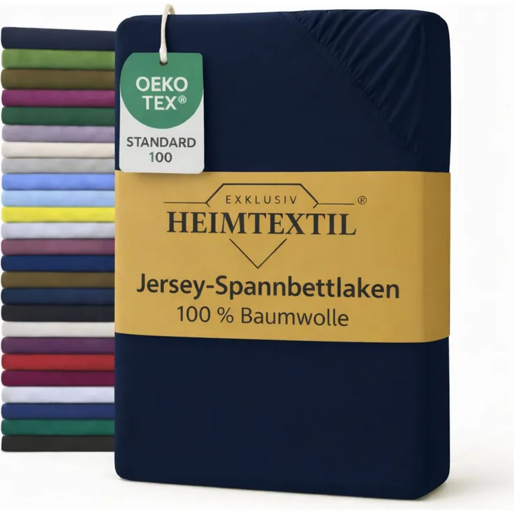 EXKLUSIV HEIMTEXTIL Jersey Spannbettlaken 200 x 200 cm Navyblau 100% Baumwolle Öko - Tex Zertifiziert Bed-Sheet Bettlaken Spannbetttuch