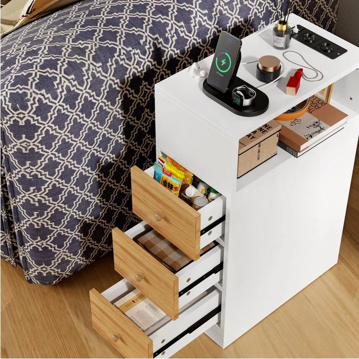 JEOBEST Nachttisch Nachttische mit 4 Etagen Stauraum, (1-St)Schmaler Beistelltisch,für Schlafzimmer,Wohnzimmer,Moderner Stil – Bild 2
